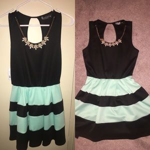 Black/turquoise stripped party dress